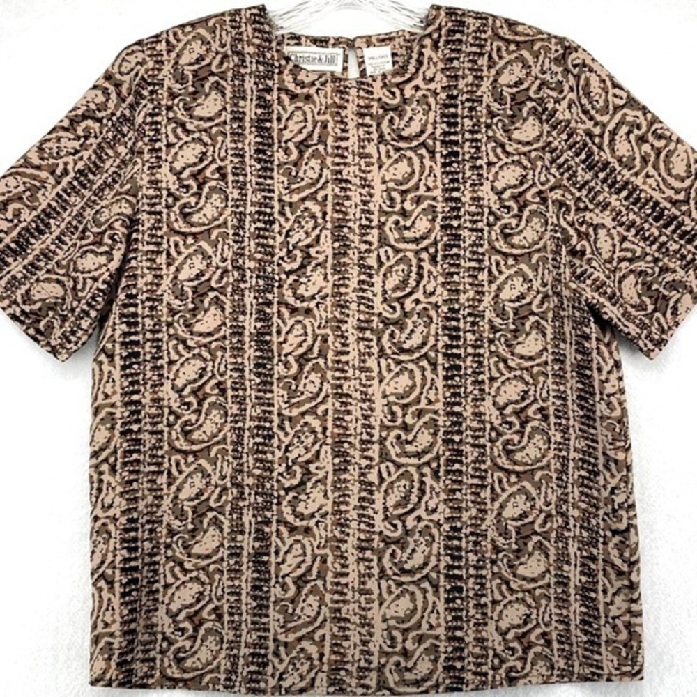 Christie & Jill Brown Patterned Pullover Top size XL